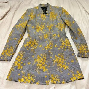 Zara Basic Plaid Yellow Gray Splatter Blazer Artsy Jacket Womens Small